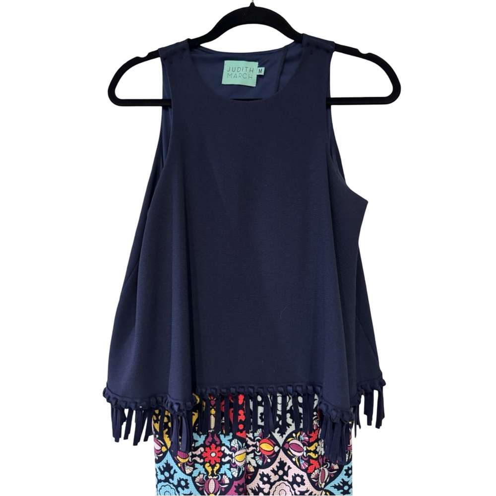 Judith March Medium Colorful Patterned Women's Jumpsuit Fringe Bellbottom - Picture 2 of 8